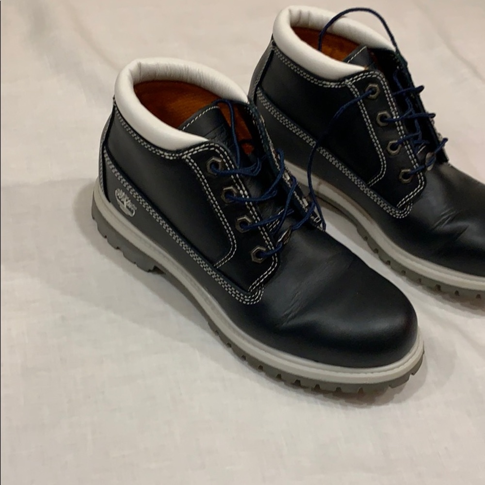 Blue Leather Ankle Boots